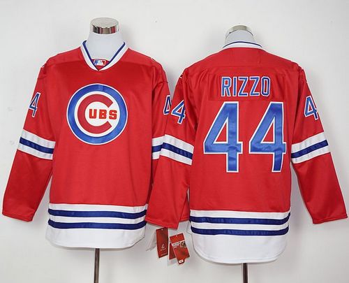 Cubs #44 Anthony Rizzo Red Long Sleeve Stitched MLB Jersey - Click Image to Close